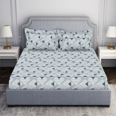 Welspun 132 TC Cotton King Geometric Flat Bedsheet(Pack of 1, Grey)