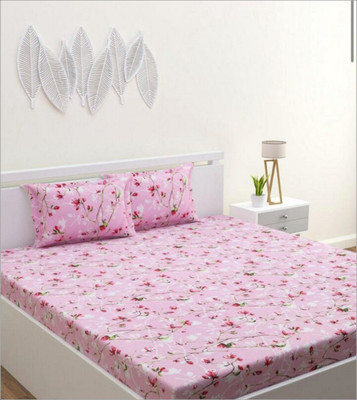 The Divine Cotton Super King Fitted (Elastic) 450 TC Floral Bedsheet(Pack of 1, 49-Pink,209)