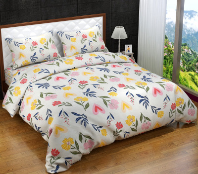 TYLORSTYLE 180 TC Cotton Queen Printed Flat Bedsheet(Pack of 1, White)