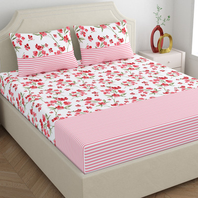 Home Ecstasy Cotton Double Flat 140 TC Floral Bedsheet(Pack of 1, Rosy Charm)