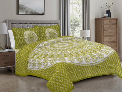 The Hobby Bounty Cotton King Flat 110 TC Printed Bedsheet(Pack of 1, Green)