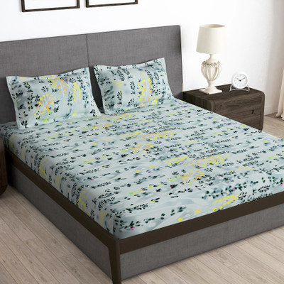 Story@home 180 TC Microfiber Double Printed Flat Bedsheet(Pack of 1, Grey)