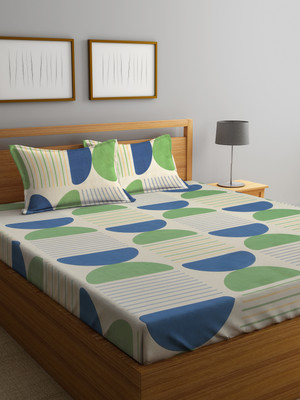 Klotthe 300 TC Polycotton Double Printed Fitted (Elastic) Bedsheet(Pack of 1, GeomatricMulti)