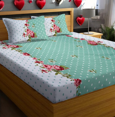 veerhl Microfiber Double Flat 250 TC 3D Printed Bedsheet(Pack of 1, Green)