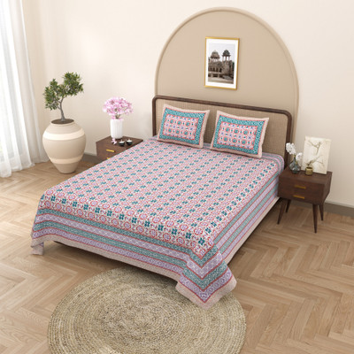 sabhya creation Cotton King Flat 240 TC Floral Bedsheet(Pack of 1, Purple)