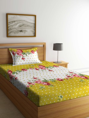 Klotthe 300 TC Polycotton Single Printed Flat Bedsheet(Pack of 1, Yellow)