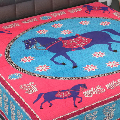 E ELMA 144 TC Cotton Double Printed Flat Bedsheet(Pack of 1, Blue)