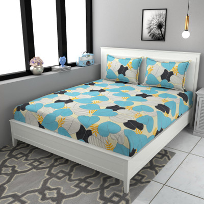 STAR TEX 180 TC Microfiber Double Abstract Flat Bedsheet(Pack of 1, Blue)