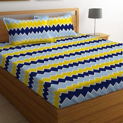 AAZEEM 120 TC Microfiber Double Printed Flat Bedsheet(Pack of 3, Blue)