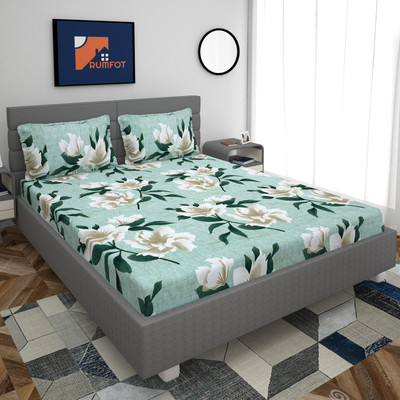 zelto Cotton King Fitted (Elastic) 260 TC Abstract Bedsheet(Pack of 1, Green)