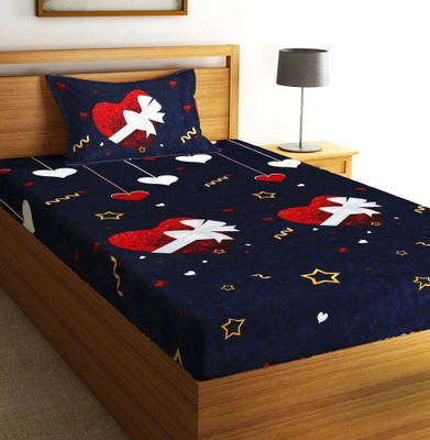 Fashion String 144 TC Microfiber Single Printed Flat Bedsheet(Pack of 1, Dark Blue)