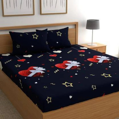 Home Garage 180 TC Microfiber Double 3D Printed Flat Bedsheet(Pack of 1, Dark Blue)
