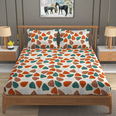OSONIC 250 TC Microfiber King Floral Fitted (Elastic) Bedsheet(Pack of 1, Beige & Multi)