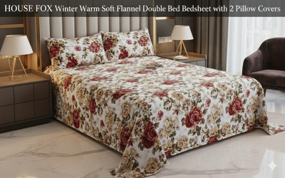 HOUSE FOX Fleece King Flat 250 TC Floral Bedsheet(Pack of 1, Multicolor)