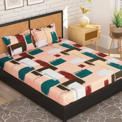 Story@home 180 TC Microfiber Double Printed Flat Bedsheet(Pack of 1, Peach)