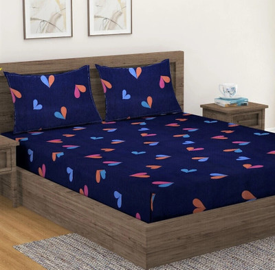 Fashion String 144 TC Microfiber Double Printed Flat Bedsheet(Pack of 1, Navy Blue)