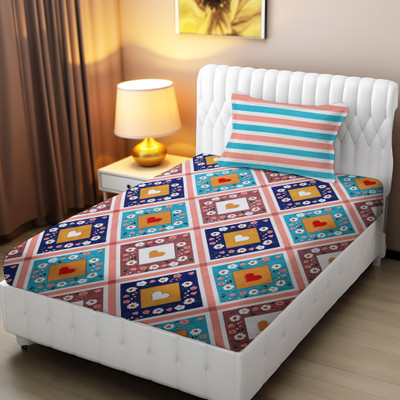 BharatLinen Polyester Single Flat 144 TC Jaipuri Prints Bedsheet(Pack of 1, Multicolor)