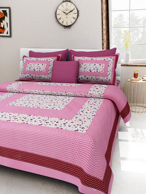 E ELMA Cotton Double Flat 250 TC Abstract Bedsheet(Pack of 1, Pink)