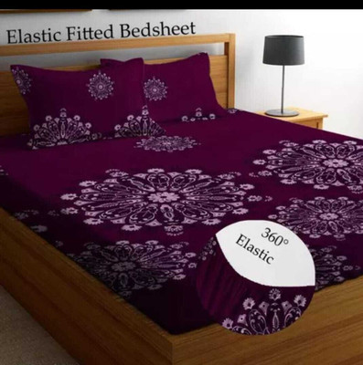 CLOVIS KRAFTS 310 TC Microfiber King Printed Fitted (Elastic) Bedsheet(Pack of 1, AGWINE)