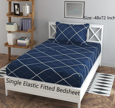 Amrange 190 TC Microfiber Single 3D Printed Fitted (Elastic) Bedsheet(Pack of 1, Multicolor)