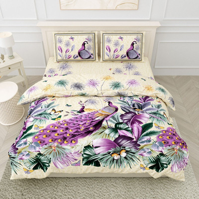 RJ Cotton King Flat 210 TC Printed Bedsheet(Pack of 1, Purple, Gren)