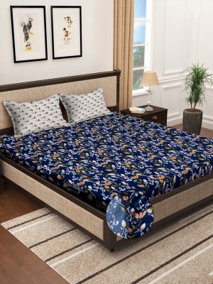 Klotthe 300 TC Polycotton Super King Printed Fitted (Elastic) Bedsheet(Pack of 1, Blue)