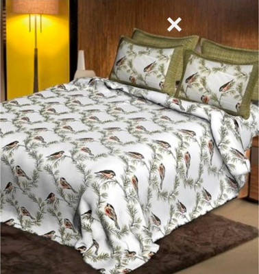 ABSECOM Cotton Queen Flat 160 TC Printed Bedsheet(Pack of 1, White)