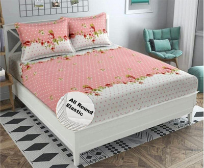 BestHandloom Cotton Double Fitted (Elastic) 210 TC Floral Bedsheet(Pack of 1, Design 10)