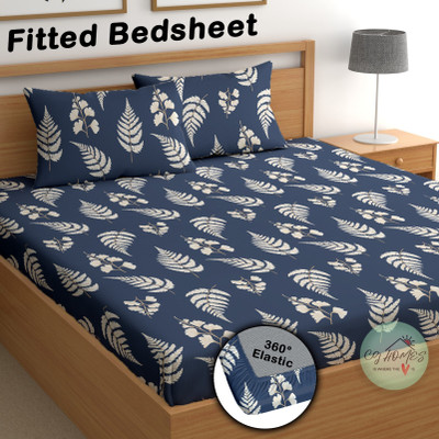 CG Homes Cotton Double Fitted (Elastic) 180 TC Printed Bedsheet(Pack of 1, Blue)