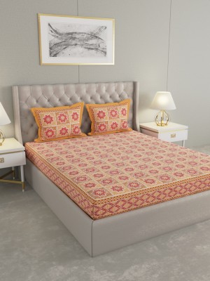 Patricko 330 TC Cotton King Jaipuri Prints Flat Bedsheet(Pack of 1, Cream)