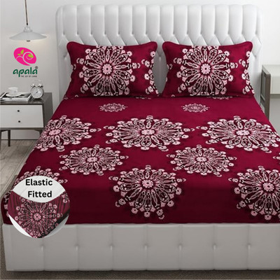 Apala 280 TC Microfiber King Printed Fitted (Elastic) Bedsheet(Pack of 1, Maroon)