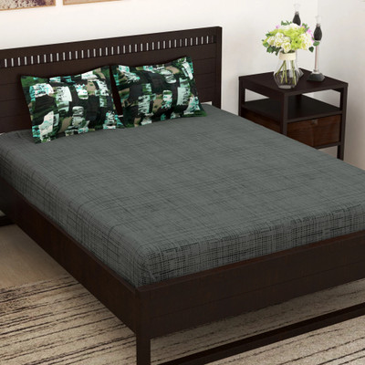 Story@home Cotton Double Flat 152 TC Printed Bedsheet(Pack of 1, Olive Green)