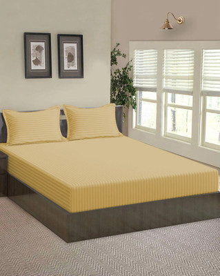 Linenovation 220 TC Cotton Single Solid Fitted (Elastic) Bedsheet(Pack of 1, Beige)