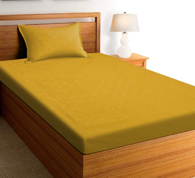 RUSTIC LINEN 144 TC Microfiber Single Printed Flat Bedsheet(Pack of 1, Yellow, Golden)