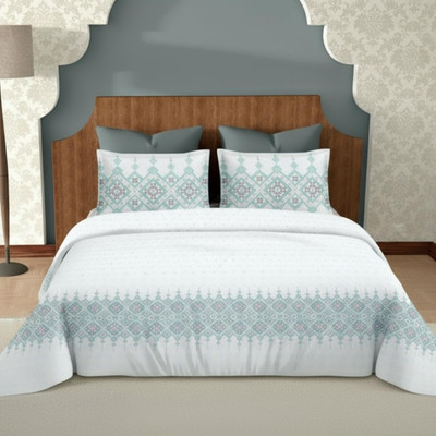 DREAMLOOMS Cotton King Flat 210 TC Printed Bedsheet(Pack of 1, Blue)