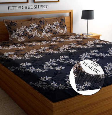 Amrange 190 TC Microfiber Double Floral Fitted (Elastic) Bedsheet(Pack of 1, Coffee)