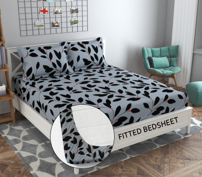 OLDENNA 170 TC Cotton Double Floral Flat Bedsheet(Pack of 1, Grey)