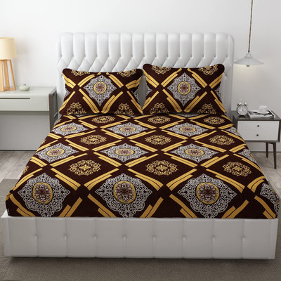 Fabricora Cotton Single Fitted (Elastic) 210 TC Abstract Bedsheet(Pack of 1, Brown)