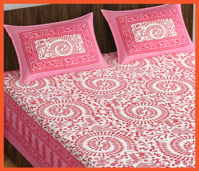 JAIPUR PRINTS Cotton Double Flat 240 TC Jaipuri Prints Bedsheet(Pack of 1, Pink)