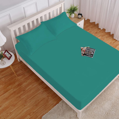 HOKiPO 130 TC Microfiber King Printed Fitted (Elastic) Bedsheet(Pack of 1, Teal)