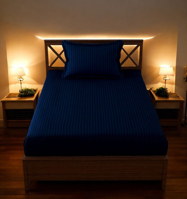 HOMYBEES 220 TC Cotton Single Abstract Fitted (Elastic) Bedsheet(Pack of 1, Blue)