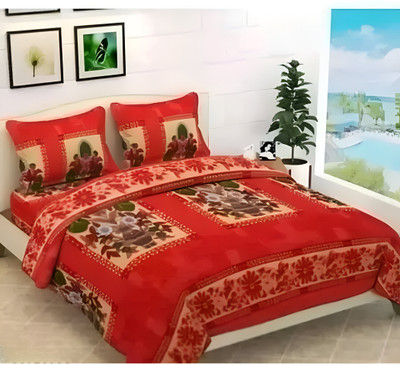Style Gallery Woolen Double Flat 210 TC Printed Bedsheet(Pack of 1, Red-2)