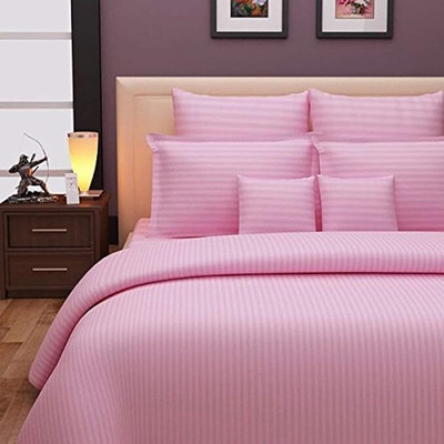 ARDM Cotton Double Flat 240 TC Striped Bedsheet(Pack of 1, Pink)
