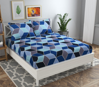BSB HOME 160 TC Microfiber Double Printed Flat Bedsheet(Pack of 1, Grey1 & Dark Blue)