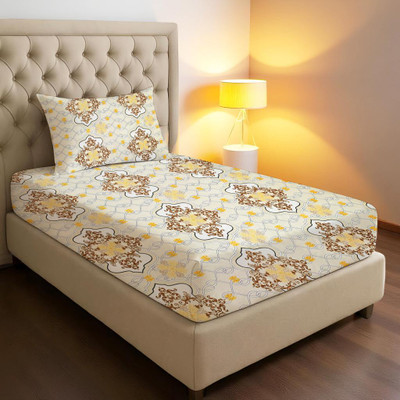 kashmya 220 TC Cotton Single Printed Flat Bedsheet(Pack of 1, Beige with Yellow)
