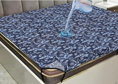 RELOOK INDUSTRIES 120 TC PVC Double Printed Fitted (Elastic) Bedsheet(Pack of 1, Blue)