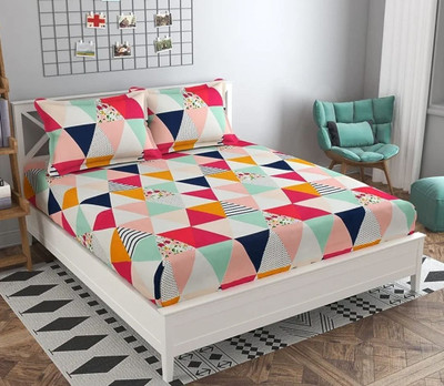 Rivek Décor Microfiber King Flat 220 TC Floral Bedsheet(Pack of 1, White, Blue)