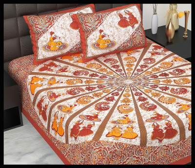 JAIPUR PRINTS Cotton Double Flat 160 TC Printed Bedsheet(Pack of 1, Maroon)