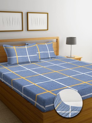DWORTH 220 TC Cotton King Geometric Fitted (Elastic) Bedsheet(Pack of 1, Blue)
