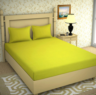 OICHY 144 TC Microfiber Double Solid Fitted (Elastic) Bedsheet(Pack of 1, Neon)